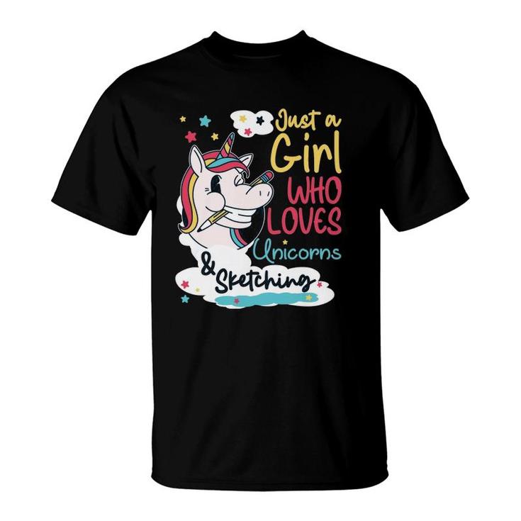 Just A Girl Who Loves Unicorns & Sketching Pullover T-Shirt