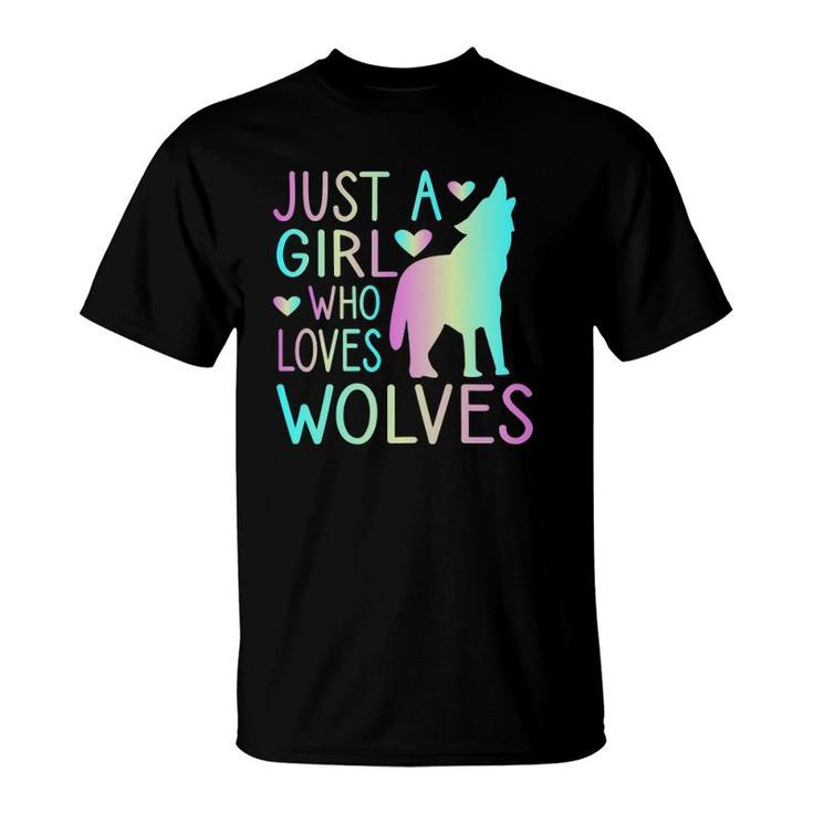 Just A Girl Who Loves Wolves Watercolor Style Teen Girl T-Shirt
