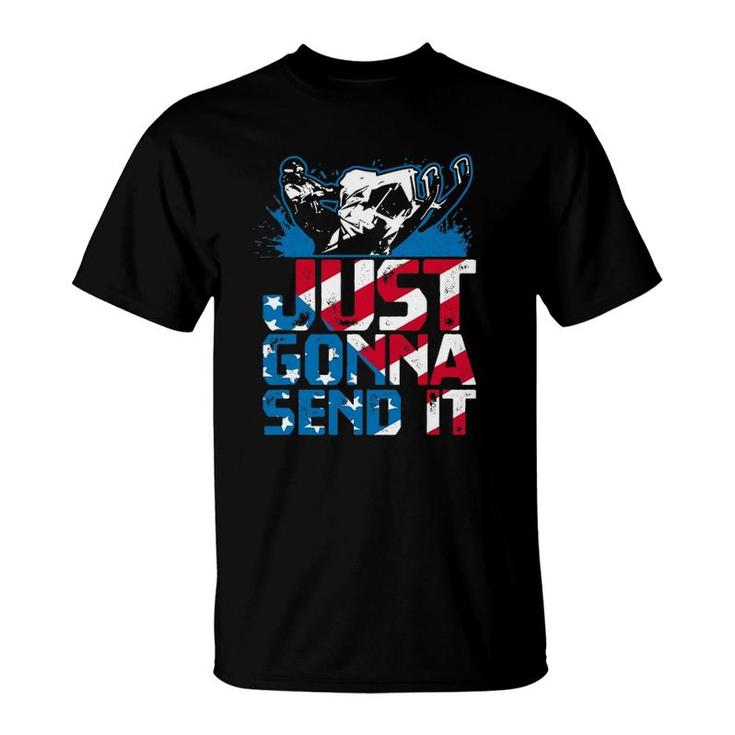 Just Gonna Send It Gift Patriotic American Flag Snowmobile T-Shirt