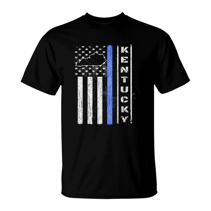 Kentucky Thin Blue Line Police Flag Cop Gifts Men Dad T-Shirt