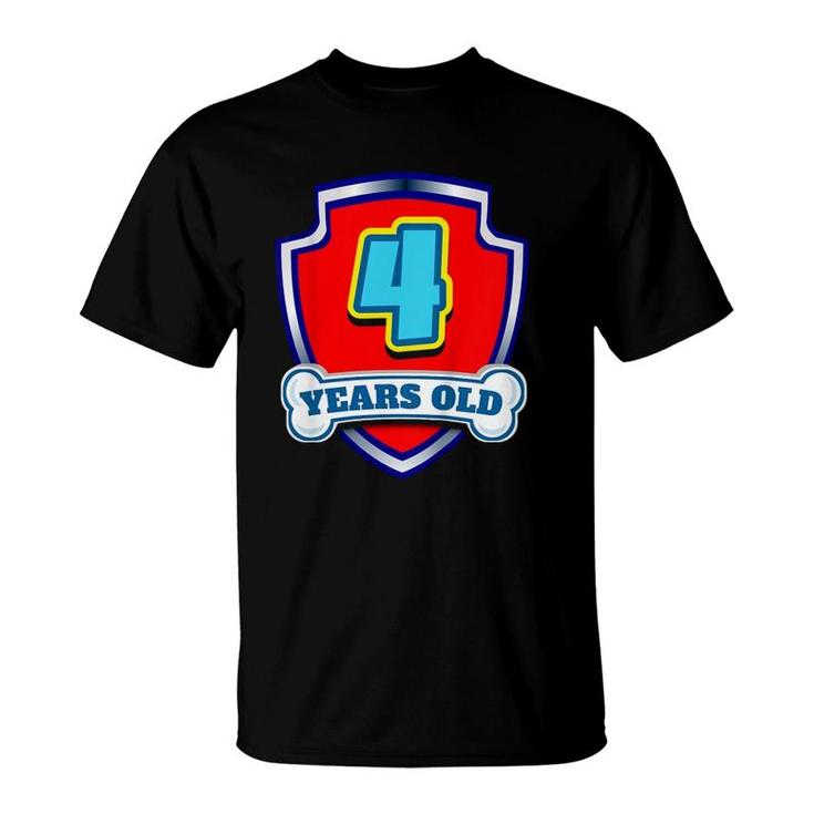 Kids 4 Years Old 4Th Birthday Paw Themed Party Gift Boys Girls T-Shirt