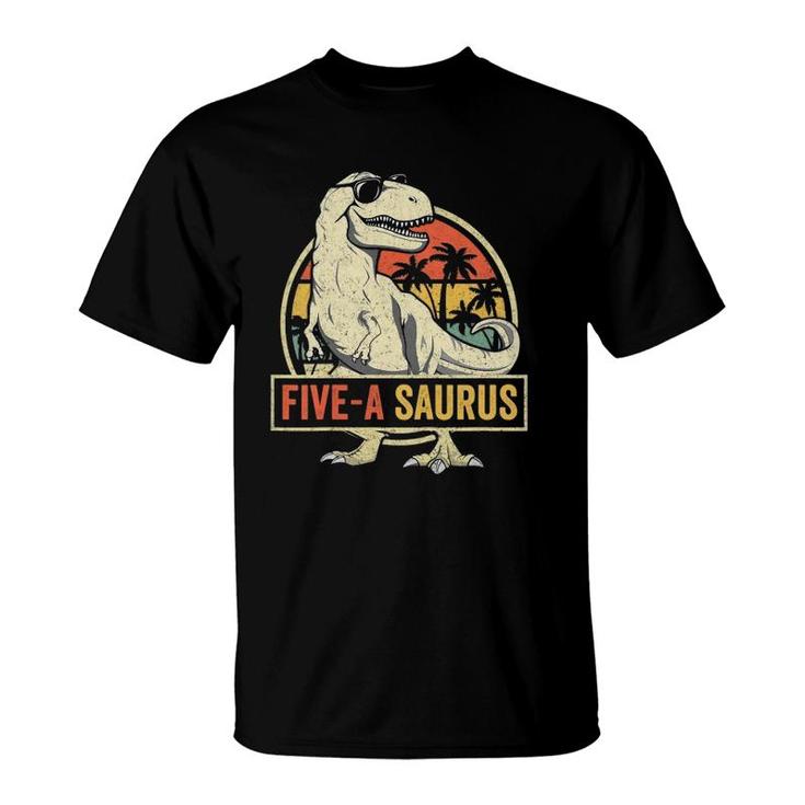 Kids 5 Years Old Dinosaur Birthday 5Th T Rex Dino Five Saurus T-Shirt