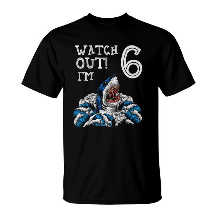 Kids 6 Yrs Old Boy Watch Out Shark Shirt 6th Birthday Tee
