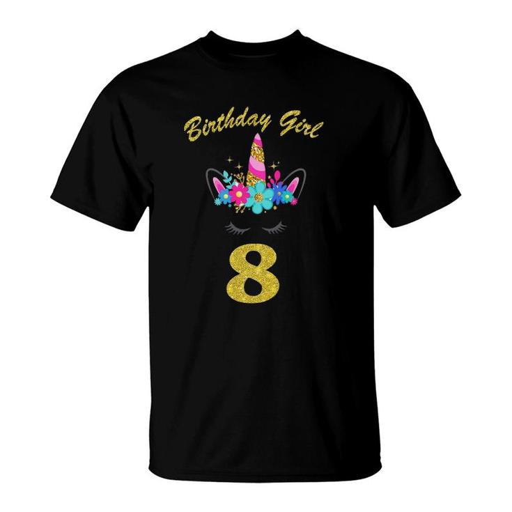 Kids 8 Years Old Birthday Girl Gifts Unicorn 8Th Birthday T-Shirt