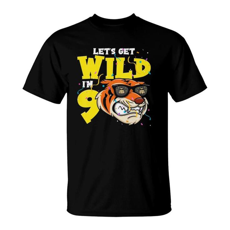 Kids 9Th Birthday Tiger Lets Get Wild 9 Years Old Boy Girl T-Shirt