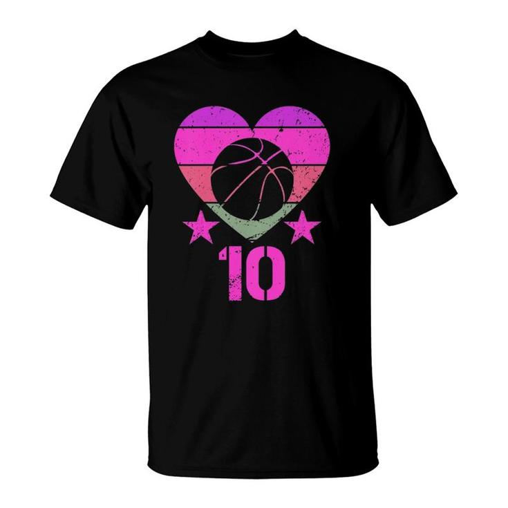 Kids Basketball Birthday 10 Years Old Boy Girl Tenth 10Th Birthday T-Shirt
