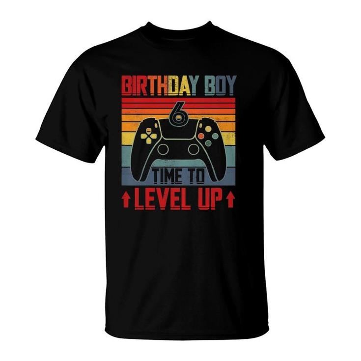 Kids Birthday Boy 6 Time To Level Up Gamer 6 Years Old Boy T-Shirt