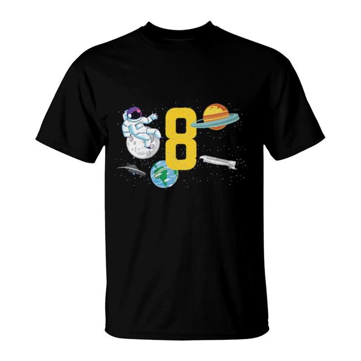 Kids Birthday Idea 8 Years Old Boy Astronaut Planet Fun Birthday T-Shirt