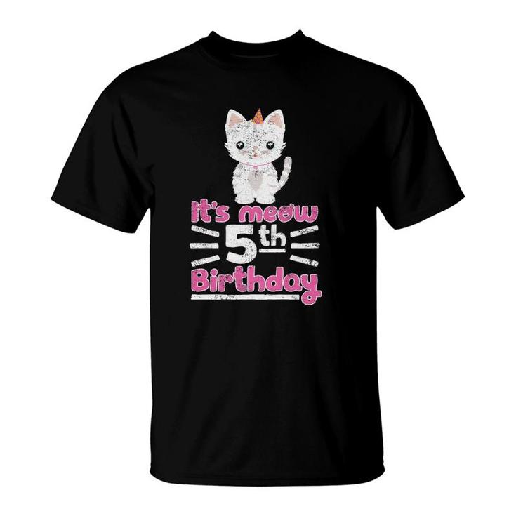 Kids Cute Kitten Kitty Cat 5Th Birthday Girl  Kid 5 Years T-Shirt
