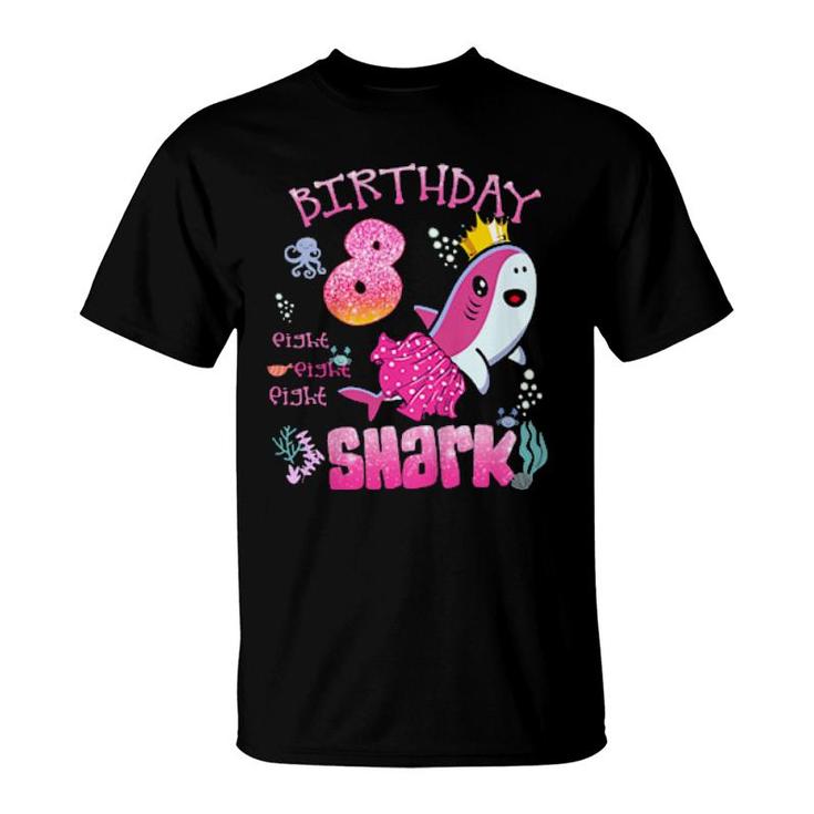 Kids Cute Shark 8Th Birthday Baby Girl 8 Years Old  T-Shirt