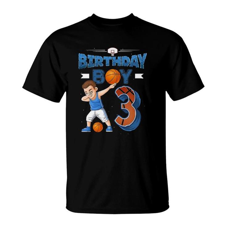 Kids Dabbing Boy 3 Years Old Basketball Player 3Rd Birthday Party T-Shirt