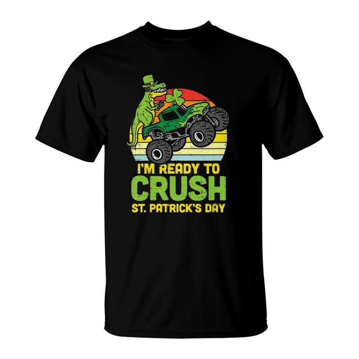 Kids Dino Monster Truck Ready Crush St Patrick's Day Toddler Boys T-Shirt