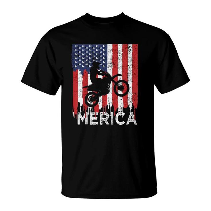Kids Dirt Bike 'Merica American Flag 4Th Of July Boys Vintage T-Shirt