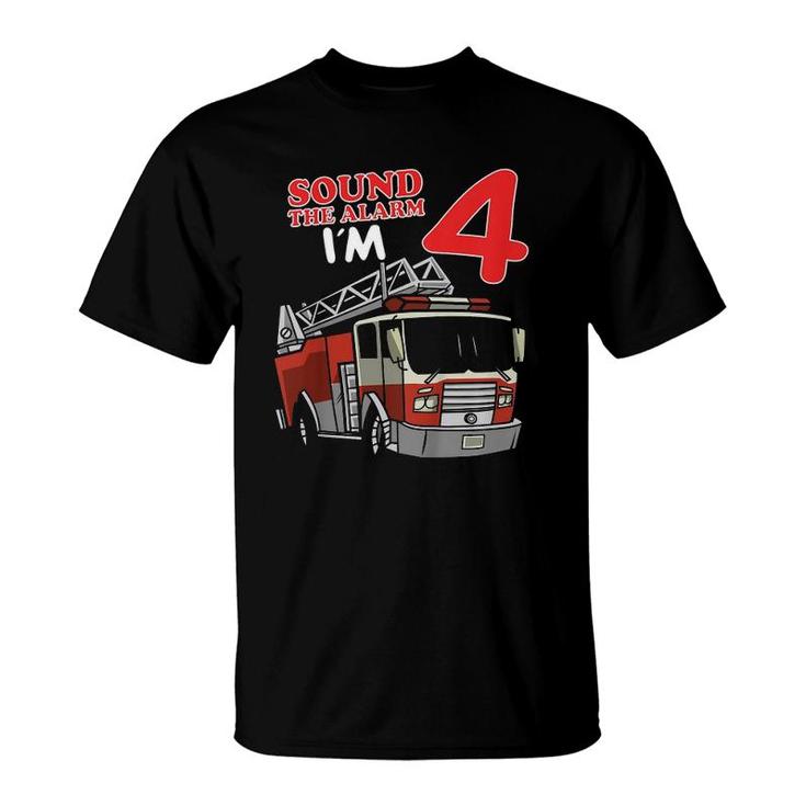 Kids Fire Truck 4Th Birthday Firefighter 4 Years Old Toddler Bday T-Shirt