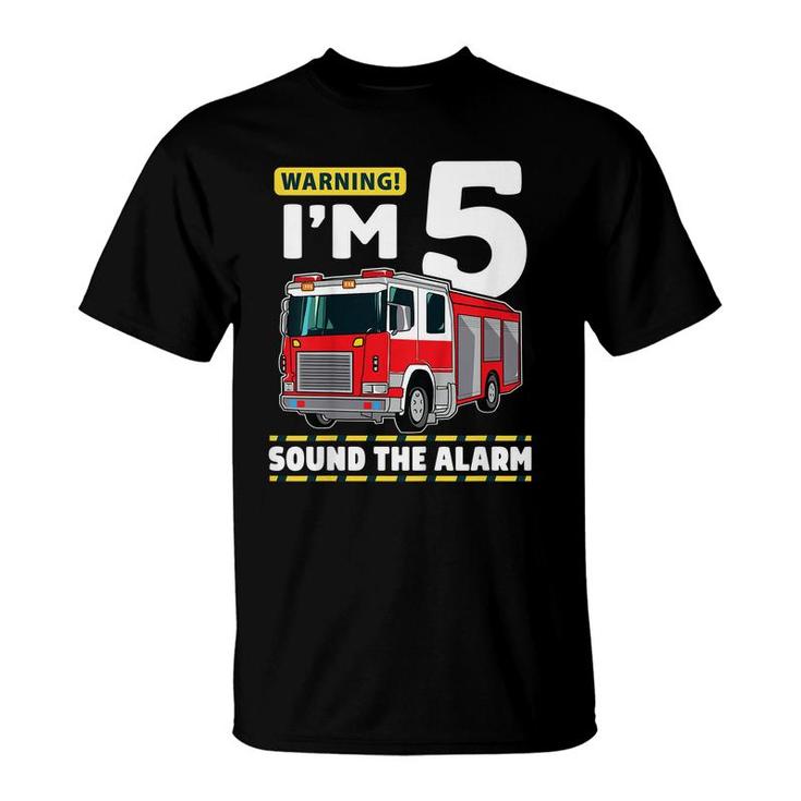 Kids Fire Truck 5 Year Old Firefighter 5Th Birthday Boy Five  T-Shirt