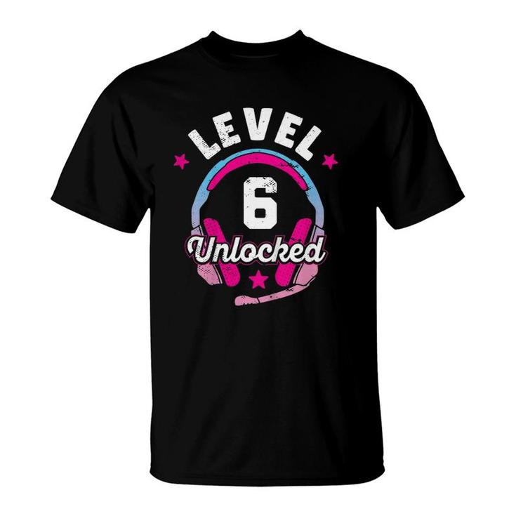 Kids Gamer Girl Level 6 Unlocked Video Game 6Th Birthday Gift T-Shirt