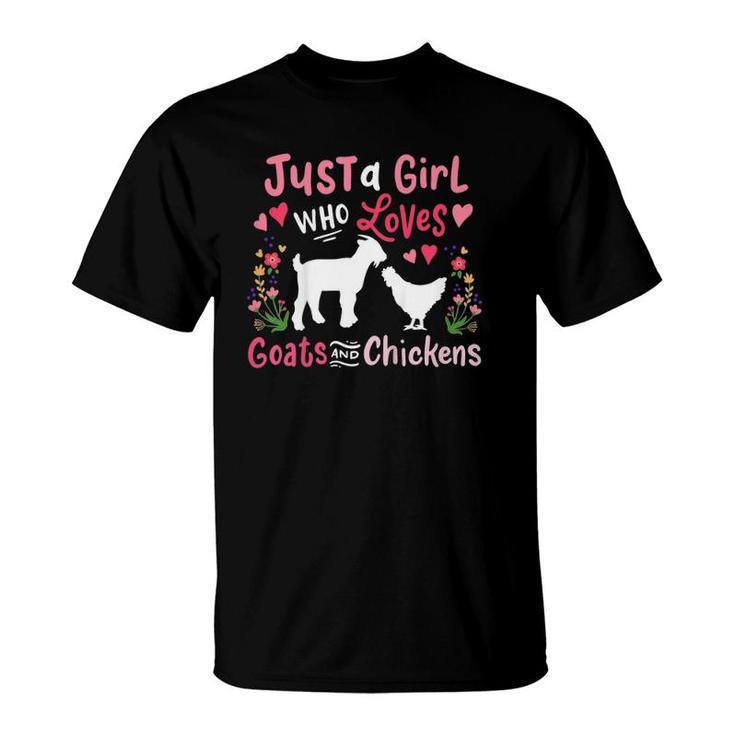 Kids Goat Chicken Just A Girl Who Loves Goats And Chickens T-Shirt