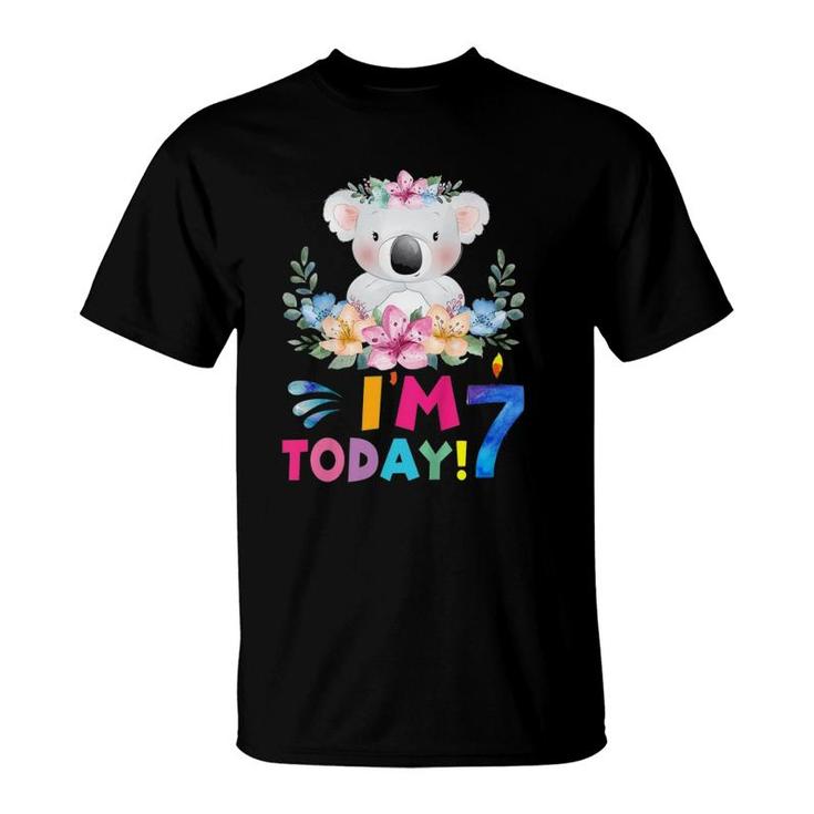Kids I Am 7 Today Koala Birthday Party Girl 7Th Birthday Outfit T-Shirt