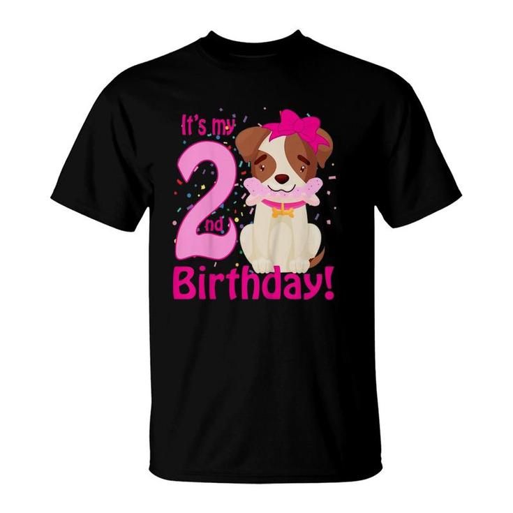 Kids It's My 2Nd Birthday Dog Lover Theme 2 Years Old Puppy Girl T-Shirt
