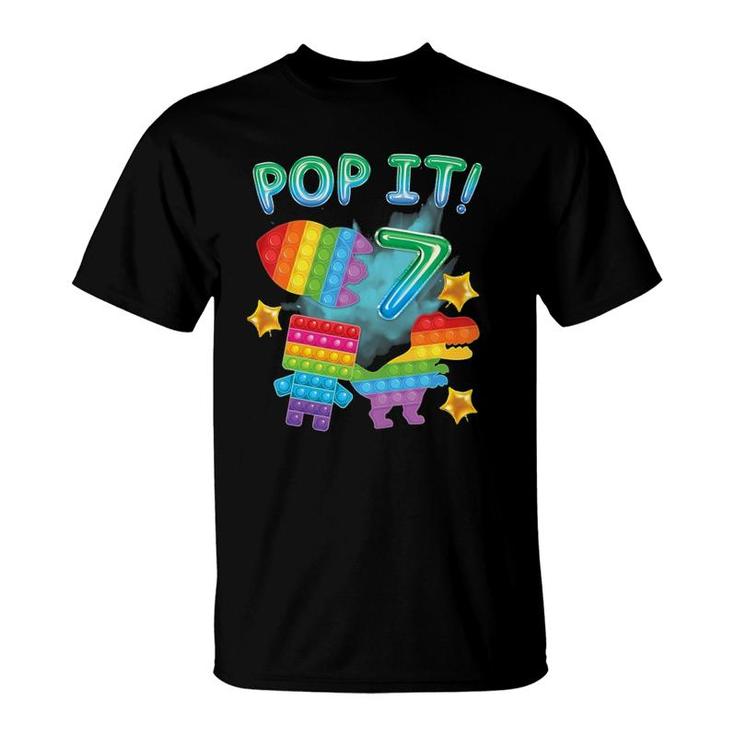 Kids Pop It 7Th Birthday Boys 7 Years Oldrex Dino Space Fidget T-Shirt