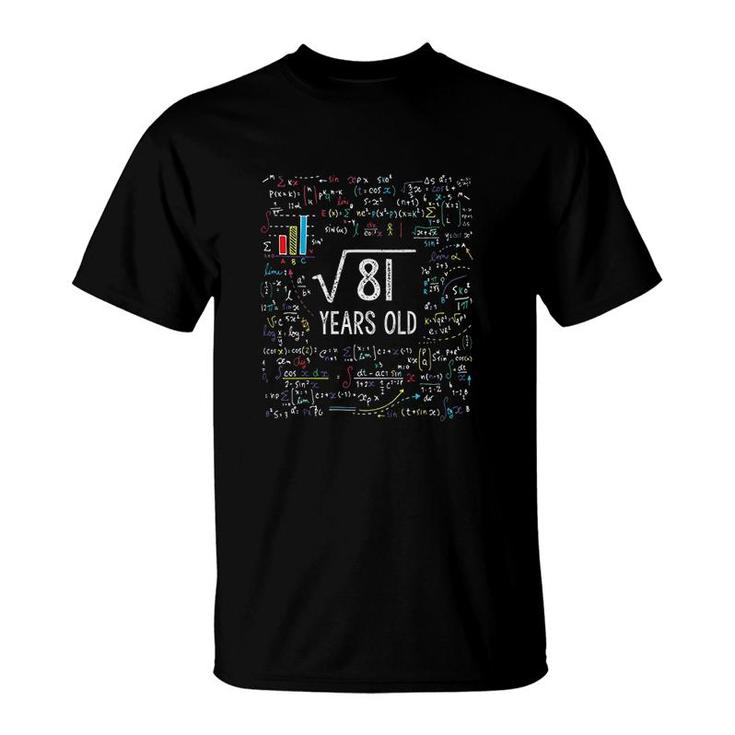 Kids Square Root Of 81 9th Birthday 9 Year Old Gifts Math Bday  T-Shirt