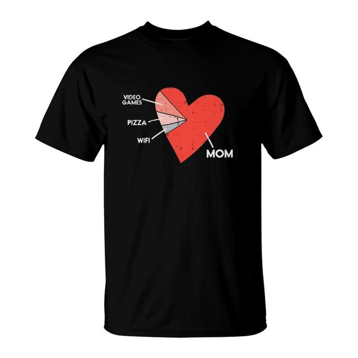 Kids Video Games Gift Pizza Wifi Mom Heart Kid Baby Boy Valentine's Day Gift T-Shirt