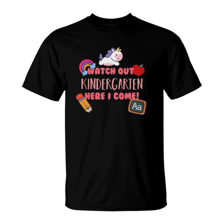Kids Watch Out Kindergarten Here I Come  Unicorn Funny T-Shirt