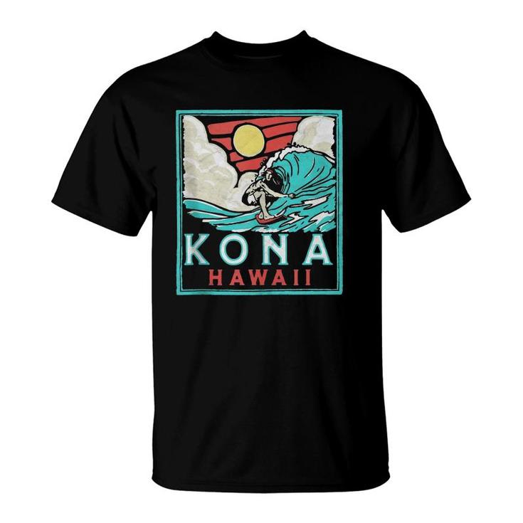 Kona Hawaii Vintage Surfer Retro 80'S Surf Vibe Beach Design  T-Shirt