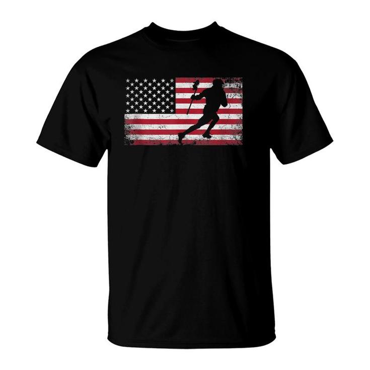 Lacrosse 4Th Of July American Flag Patriotic Usa Men Boys T-Shirt