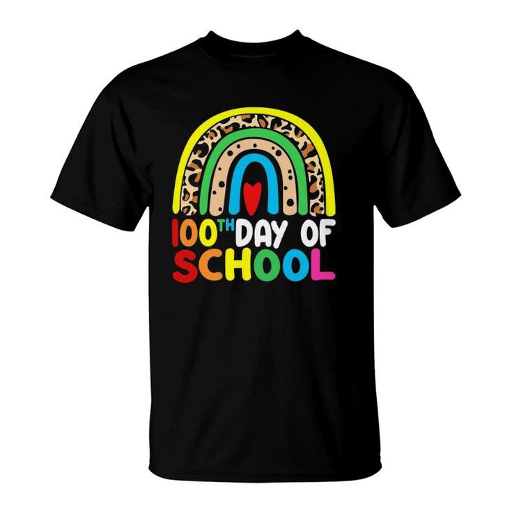 Leopard Rainbow 100 Days Of School 100Th Day Teacher Student T-Shirt