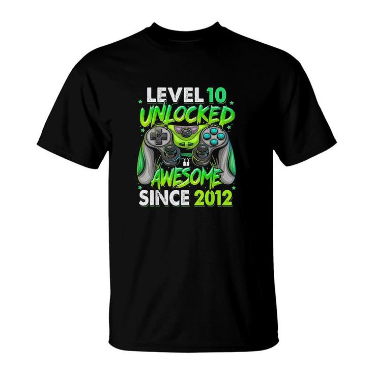 Level 10 Unlocked Awesome Since 2012 10th Birthday Gaming  T-Shirt