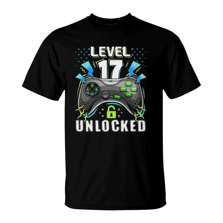 Level 17 Unlocked Retro Video Game 17Th Birthday Gamer Gift T-Shirt