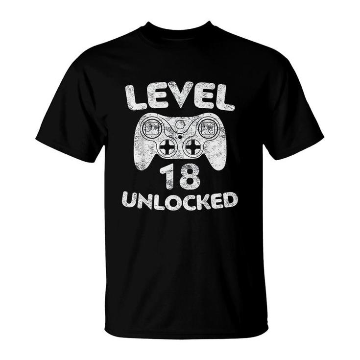 Level 18 Unlocked 18th Video Gamer Birthday Gift White T-Shirt