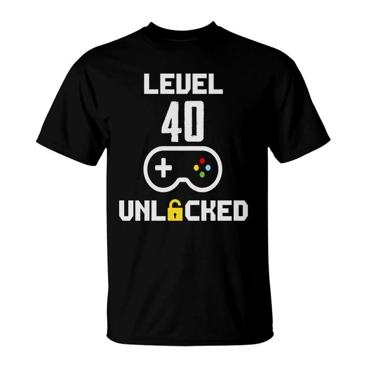 Level 40 Unlocked Video Game 40Th Birthday Gamer T-Shirt