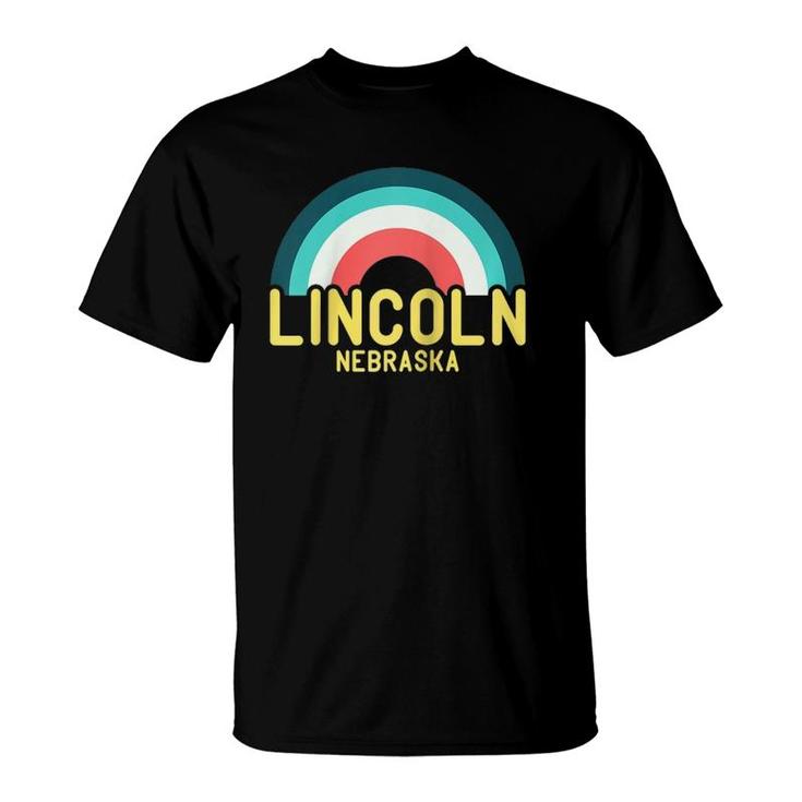 Lincoln Nebraska Vintage Retro Rainbow Raglan Baseball Tee T-Shirt