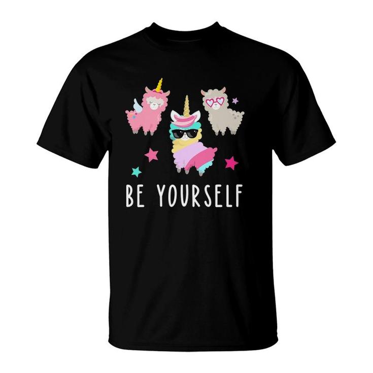 Llamacorn  Girls T Llama Unicorn Be Yourself Tee T-Shirt