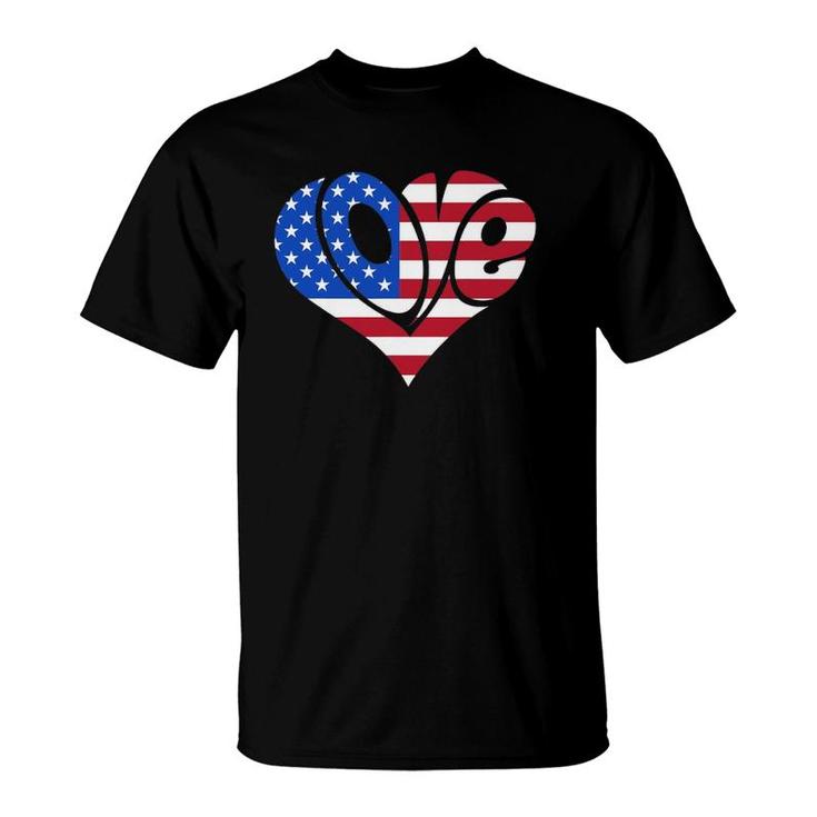 Love American Flag Hearts 4Th Of July Cute Graphic T-shirt