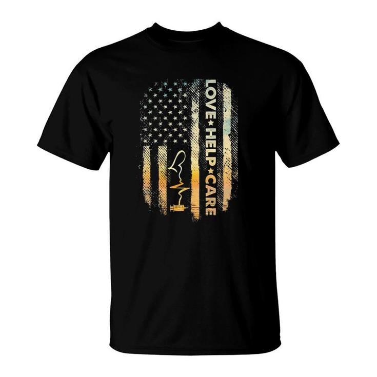 Love Help Care - Patriotic American Flag Medical Nurse T-Shirt