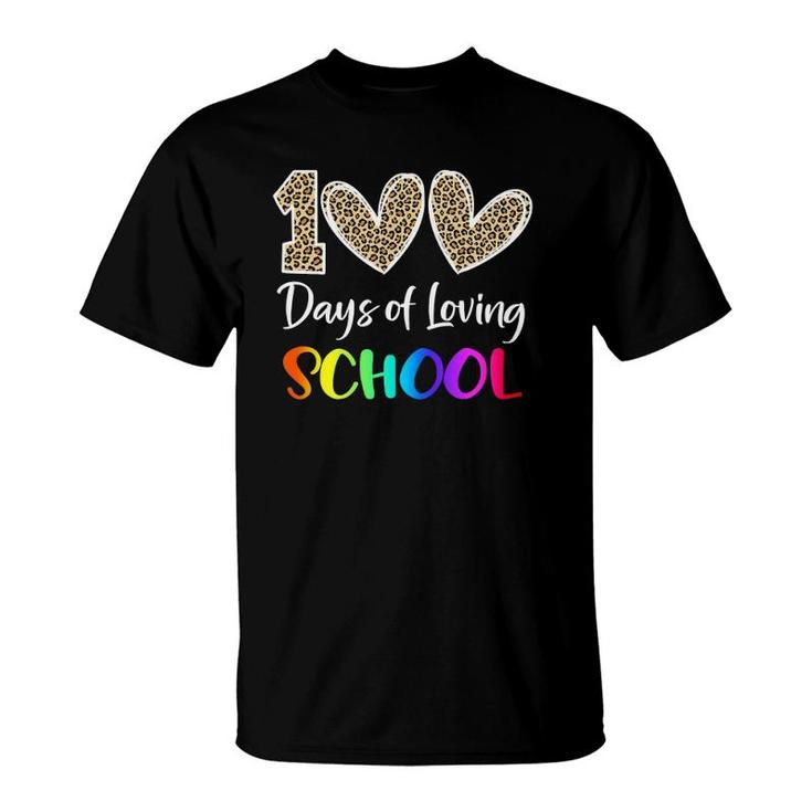 Loving 100 Days Of School Leopard Rainbow Teacher Boys Girls T-Shirt