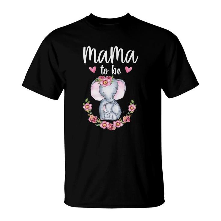 Mama To Be Elephant Baby Shower Floral T-Shirt
