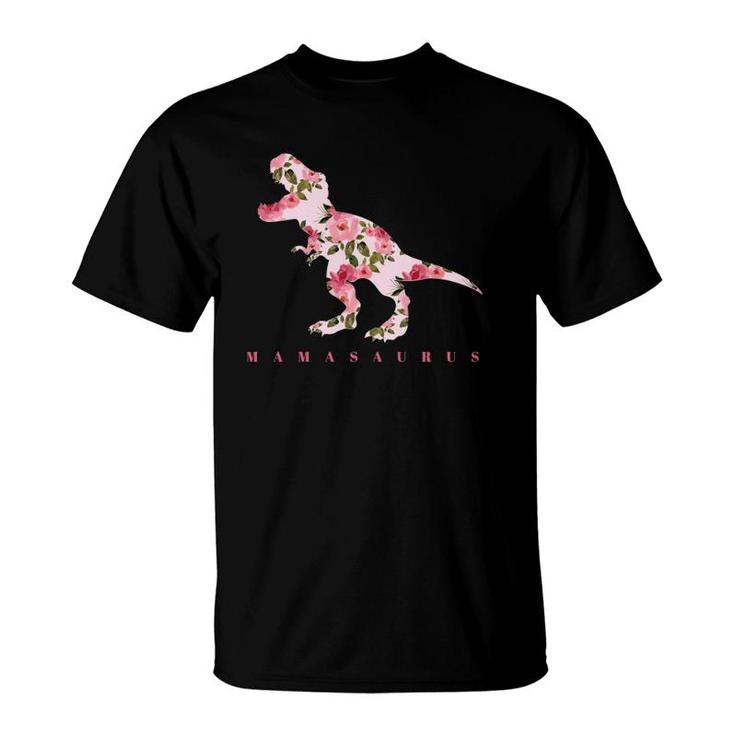 Mamasaurus With Cute Floral Dinosaur T-Shirt