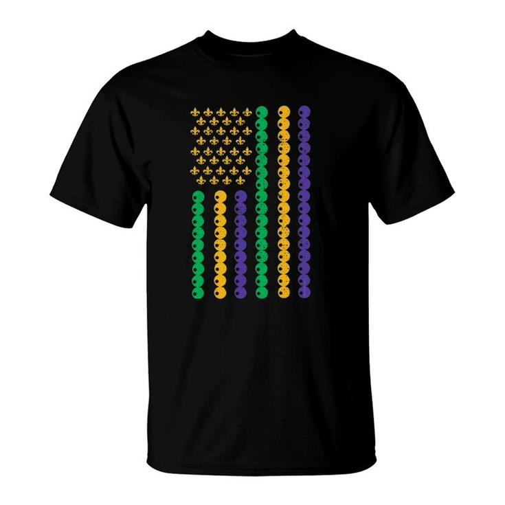 Mardi Gras Carnival Beads American Flag - Mardi Gras T-Shirt