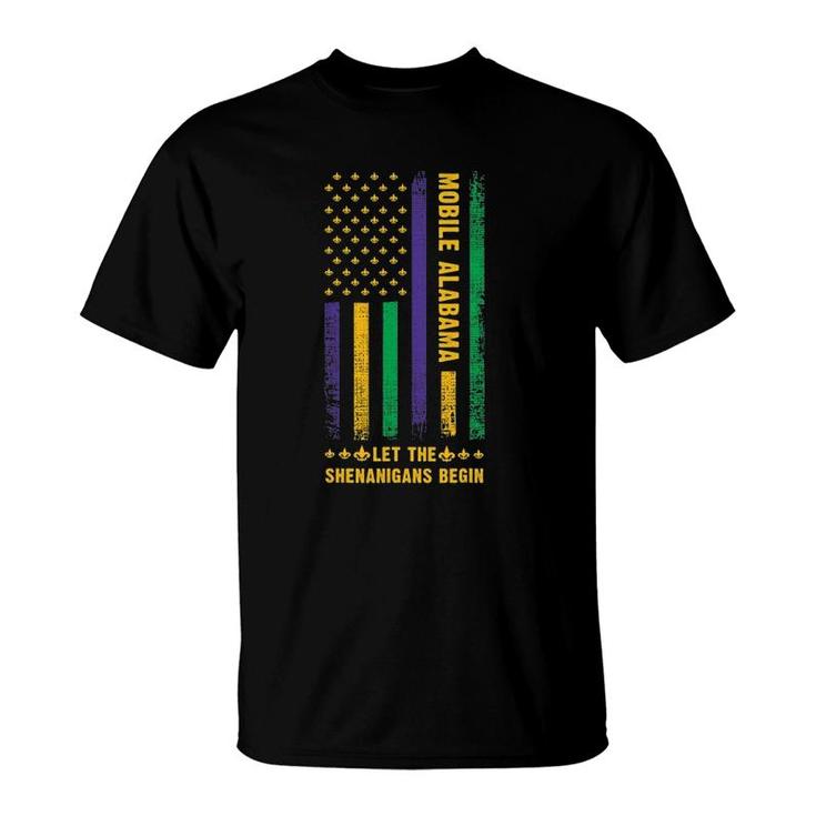 Mardi Gras Mobile Alabama Fleur De Lis American Flag T-Shirt