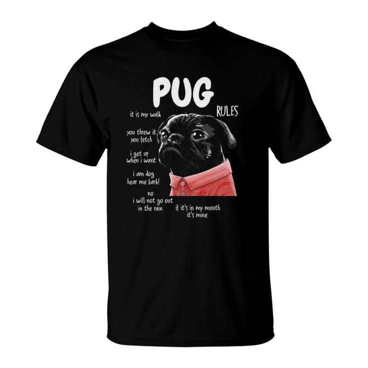 Men Women And Kids Pug Dog Rules Tee - Funny Dog Lover Gifts T-Shirt