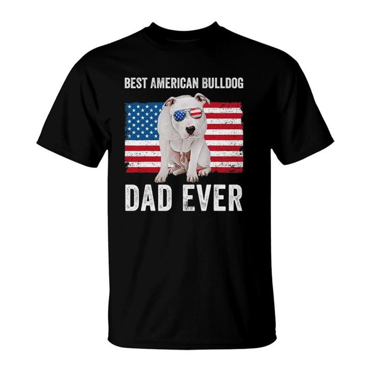 Mens American Bulldog Dad American Flag Dog Lover Owner Funny T-Shirt