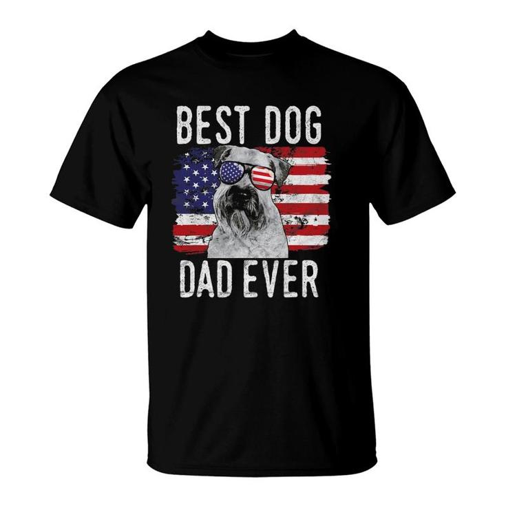 Mens American Flag Best Dog Dad Ever Soft Coated Wheaten Terrier T-Shirt