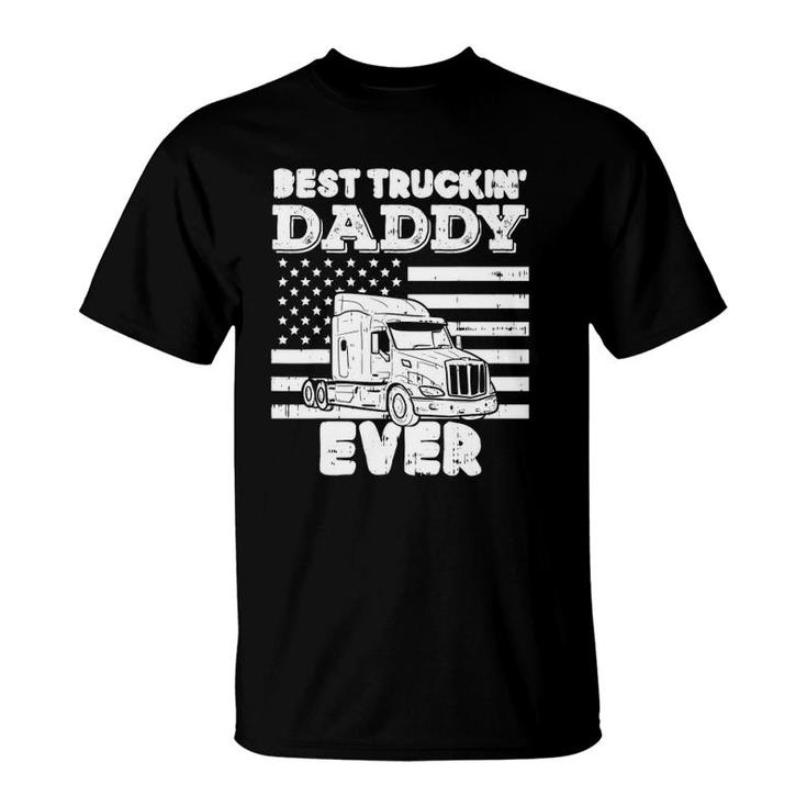 Mens American Flag Best Truckin Daddy Truck Driver Trucker Gift T-Shirt