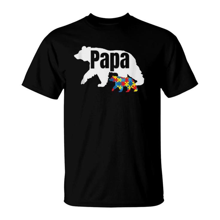 Mens Bear With Cub Cool Autism Awareness Papa Dad T-Shirt