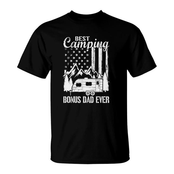 Mens Best Camping Bonus Dad Ever American Flag Daddy Son Daughter T-Shirt