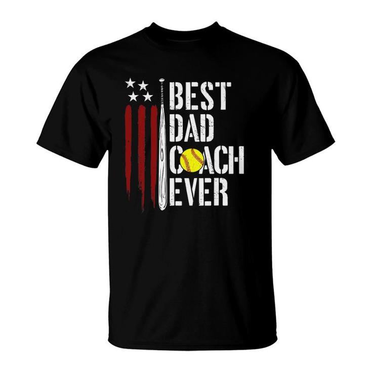 Mens Best Dad Coach Ever American Flag Softball Dad Fathers Day T-Shirt